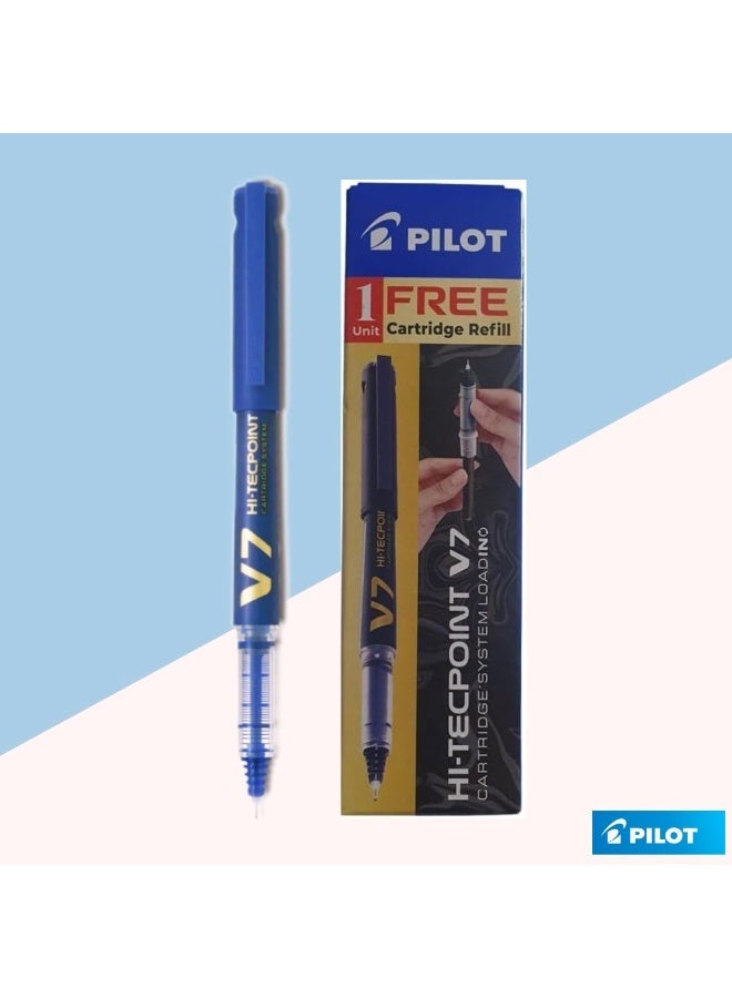 PILOT Pilot V7 Hi-Tecpoint Gel Pen with Cartridge System, Blue, 1 Pen with 1 Free Refill Cartridge - Image 1